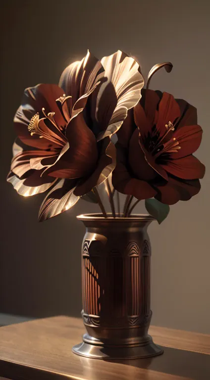 (masterpiece, best quality, ultra-detailed, 8k wallpaper, photorealistic), (a bouquet of bronze hibiscus, made of bronze, bronze...