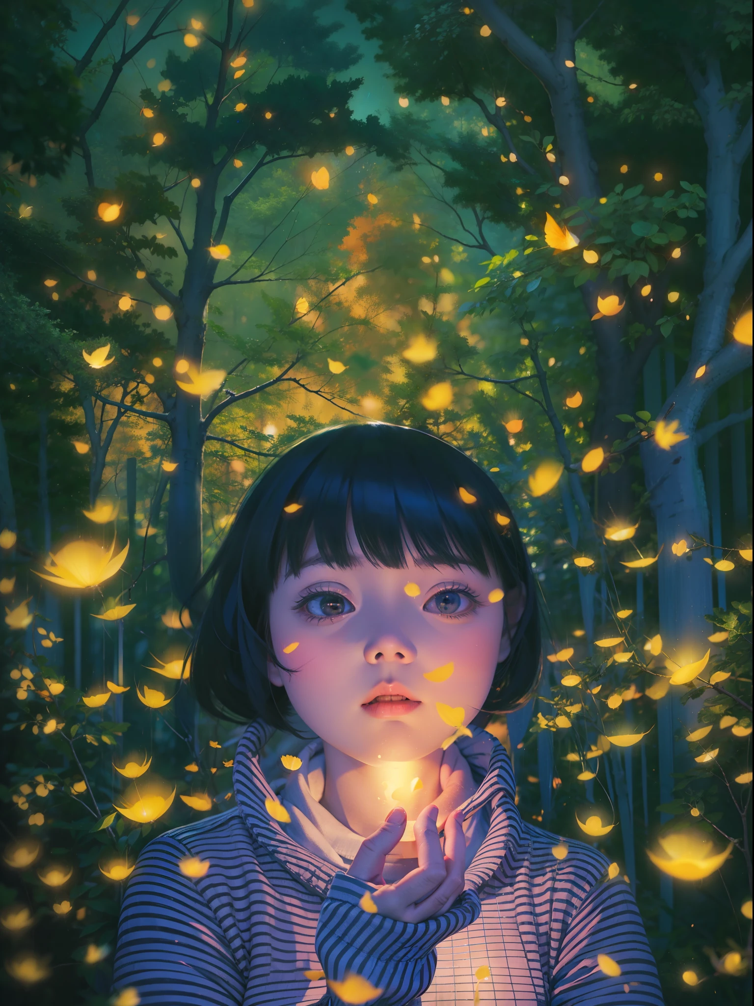 espíritos entre galhos e vaga-lumes por Kuvshinov, Samdoesart, arte dos sonhos, (((Surrealismo))), (Estilo-vidro)