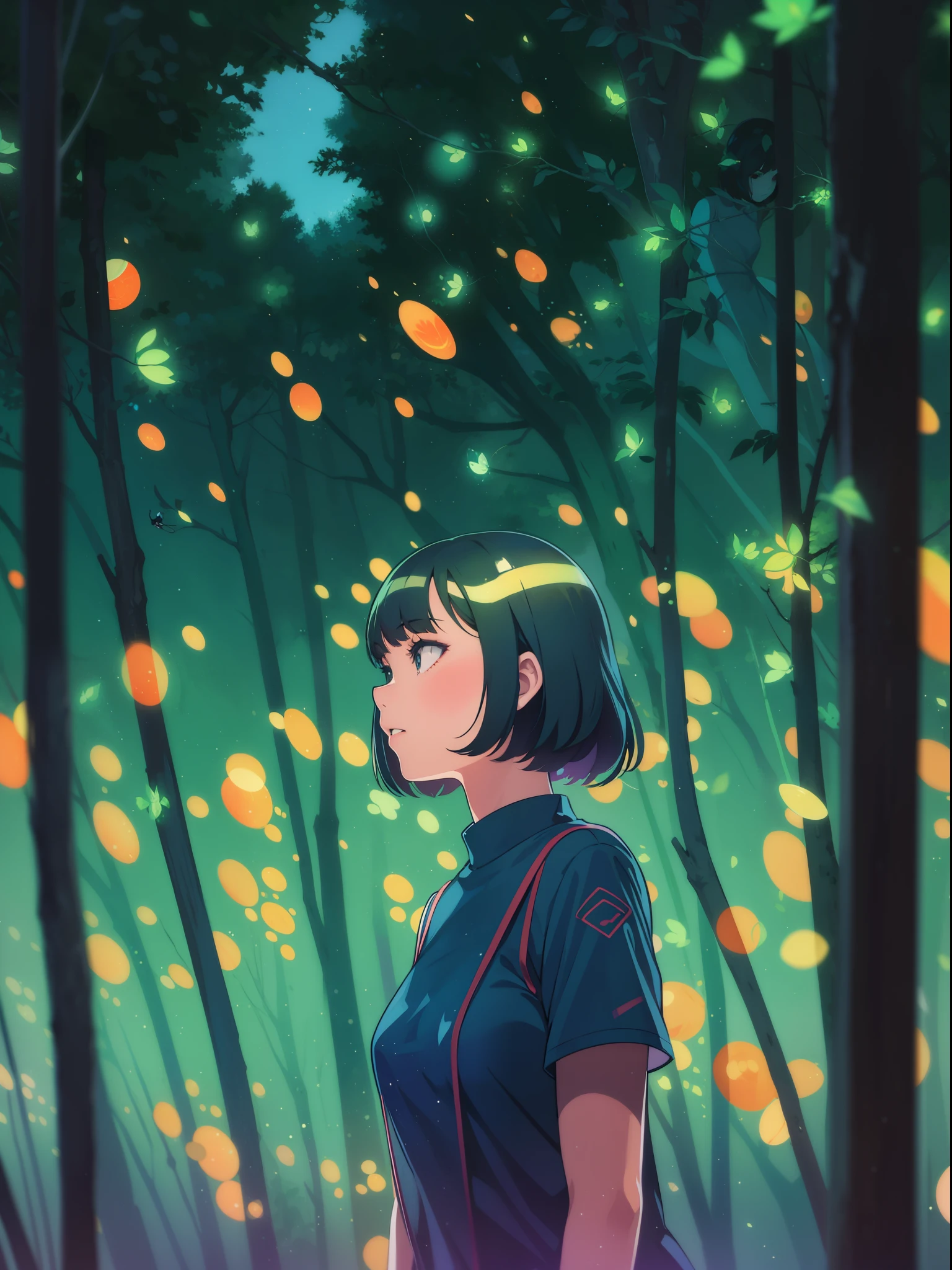 « Esprits parmi les branches et les lucioles » par Kuvshinov, Samdoesart, art onirique, (((Surréalisme))), (Style-Verre)