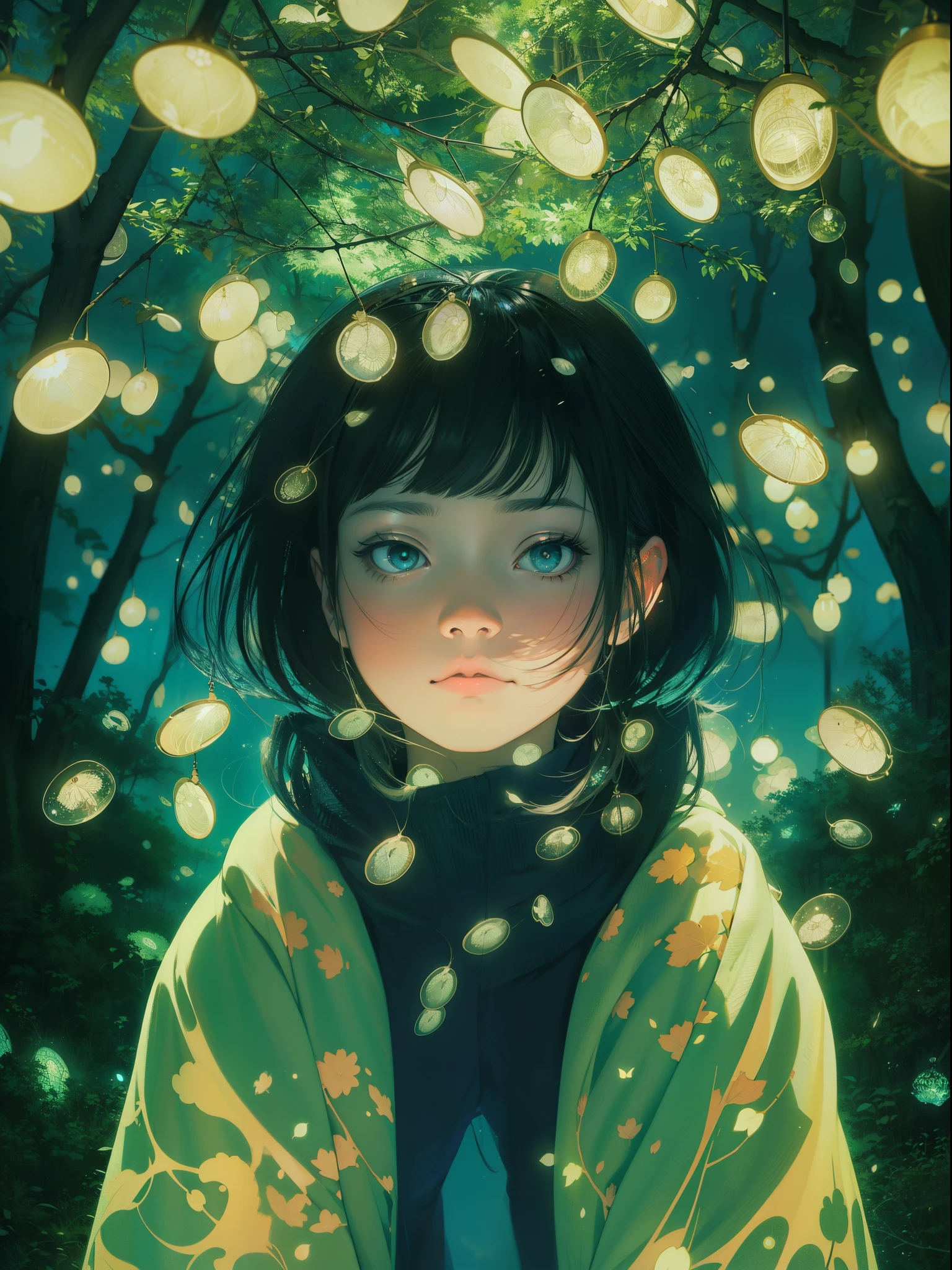 « Esprits parmi les branches et les lucioles » par Kuvshinov, Samdoesart, art onirique, (((Surréalisme))), (Style-Verre)