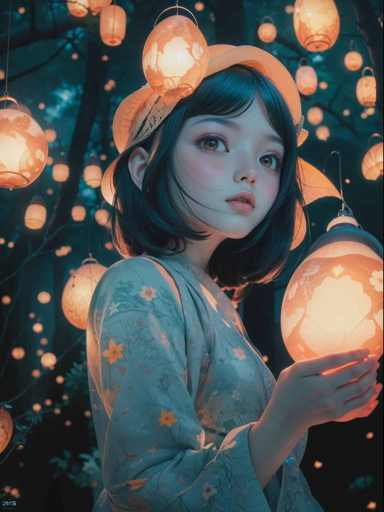 « Esprits parmi les branches et les lucioles » par Kuvshinov, Samdoesart, art onirique, (((Surréalisme))), (Style-Verre)