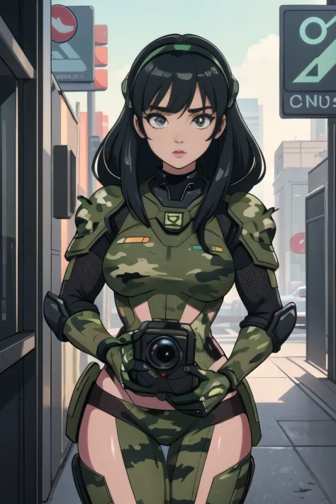 ((Best Quality)), ((Masterpiece)), (Highly Detailed: 1.3), 3D, Beautiful (Cyberpunk:1.2) Special Forces, Robort, ((African Girl ...