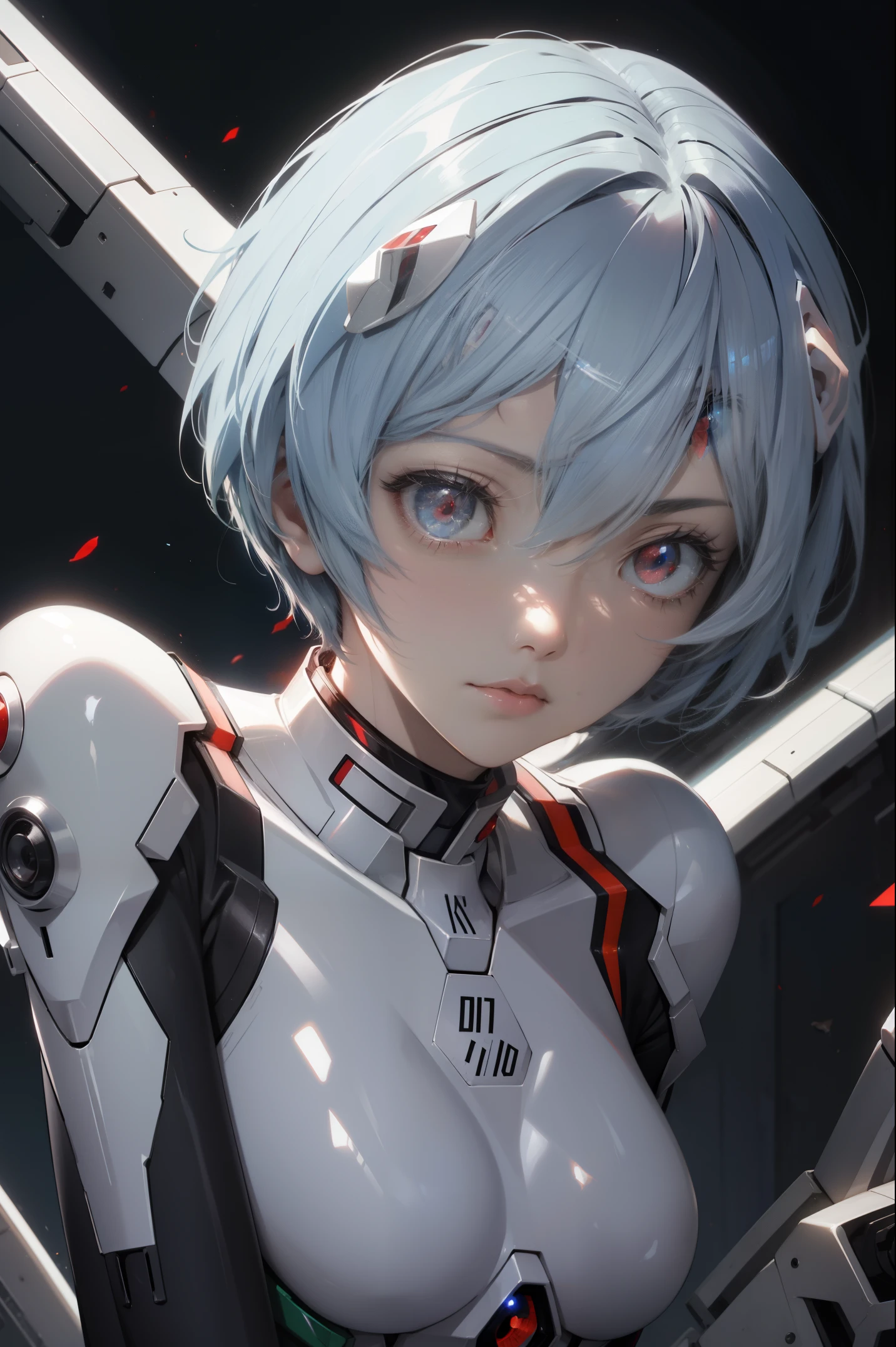 Reiayanami, Rei Ayanami, Blaue Haare, Kurzes Haar, (rote Augen:1.5),
Body „Blake“, Kopfbedeckung, Steckeranzug, Weißer Body,
brechen outdoors, Stadt,
brechen looking at viewer, 
brechen (Tischplatte:1.2), beste Qualität, Hohe Auflösung, Unity 8k-Hintergrundbild, (Illustration:0.8), (Schöne, detaillierte Augen:1.6), besonders detailliertes Gesicht, Perfekte Beleuchtung, extrem detaillierte CG, (perfekte Hände, Perfekte Anatomie),