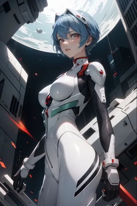 reiayanami, Rei Ayanami, Blue hair, Short hair, (Red Eyes:1.5),
Blake Bodysuit, Headgear, plugsuit, White bodysuit,
BREAK outdoo...