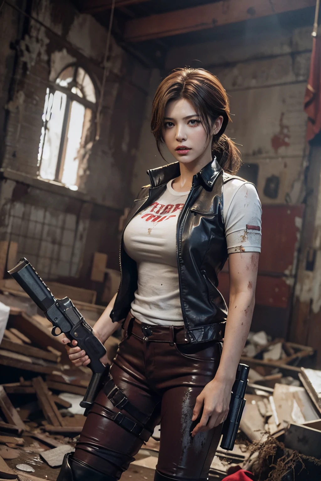 Resident evil, Beautiful Claire Redfield, Recreate the gun in detail -  SeaArt AI