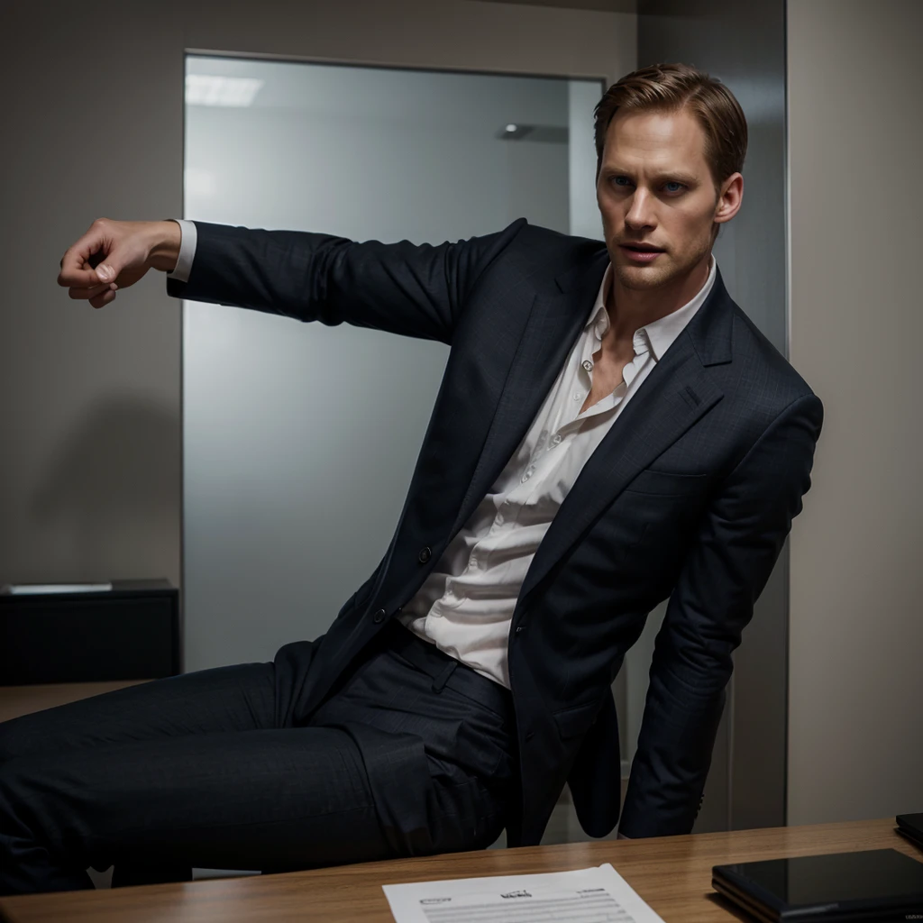 Alexander Skarsgård , wearing suit with office pants, big bulge - SeaArt AI