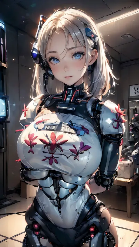 ((1girl in:1.5),(embroidered cybernetic body:1.5),large full-breasted mechanical chest armor:1.5)),(highest image quality, excel...