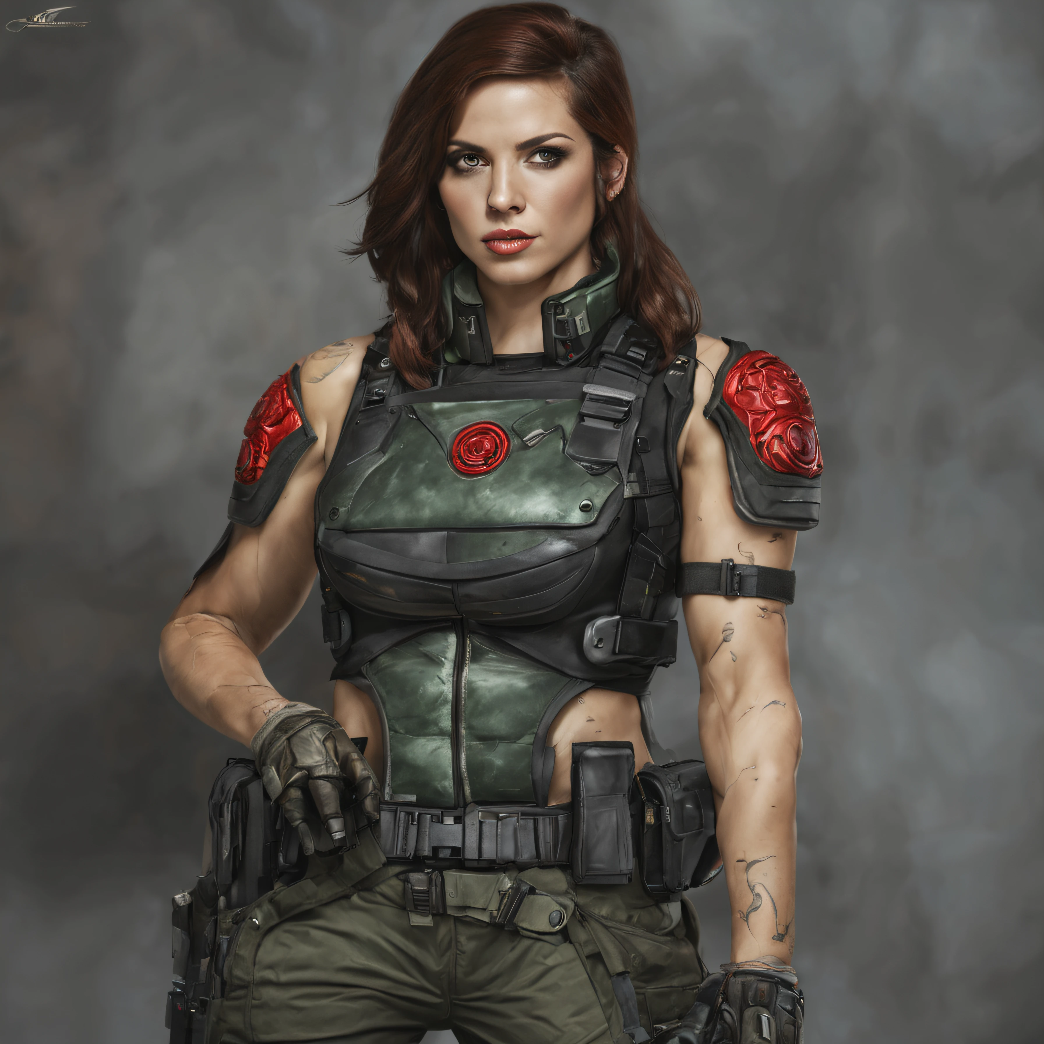 A woman in a green and red outfit holding a gun - SeaArt AI