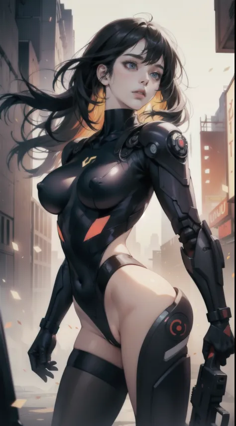 Takashi murakami,pop culture art,manga,a female Nsfw cyborg,erotic posing,doujin,hentai,kawaii,stylish,pussy,busty, pubic hair,glamour,pop color tone,psychedelic costume,dynamic angle,cinematic scene,armored,A Cyberpunk dystopian girl,fantasic dystopia,dys...