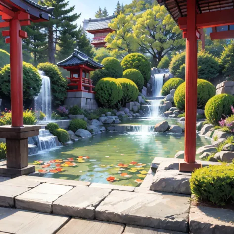 Japanese garden with a fountain