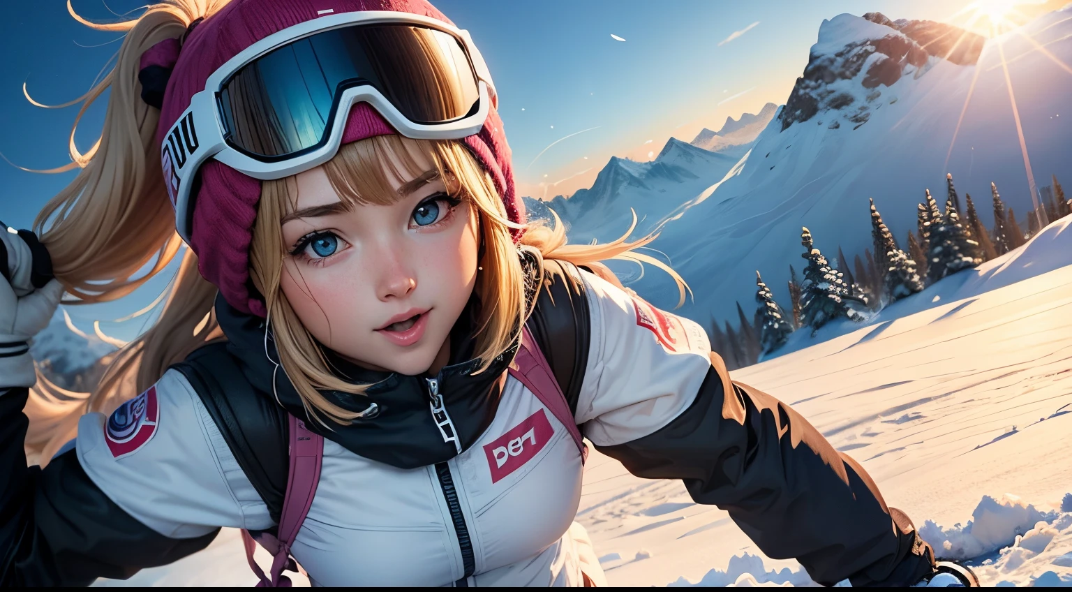anime girl skiing - SeaArt AI
