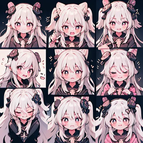 (9 emojis，emoji sheet of，Align arrangement)，9 poses and expressions（grieves，astonishment，having fun，exhilarated，big laughter，Angry，doubt，Touch your head，Sell moe, wait），Extremely detailed CG unified 8K wallpaper, very fine 8KCG wallpaper, absurderes，Lori ，...