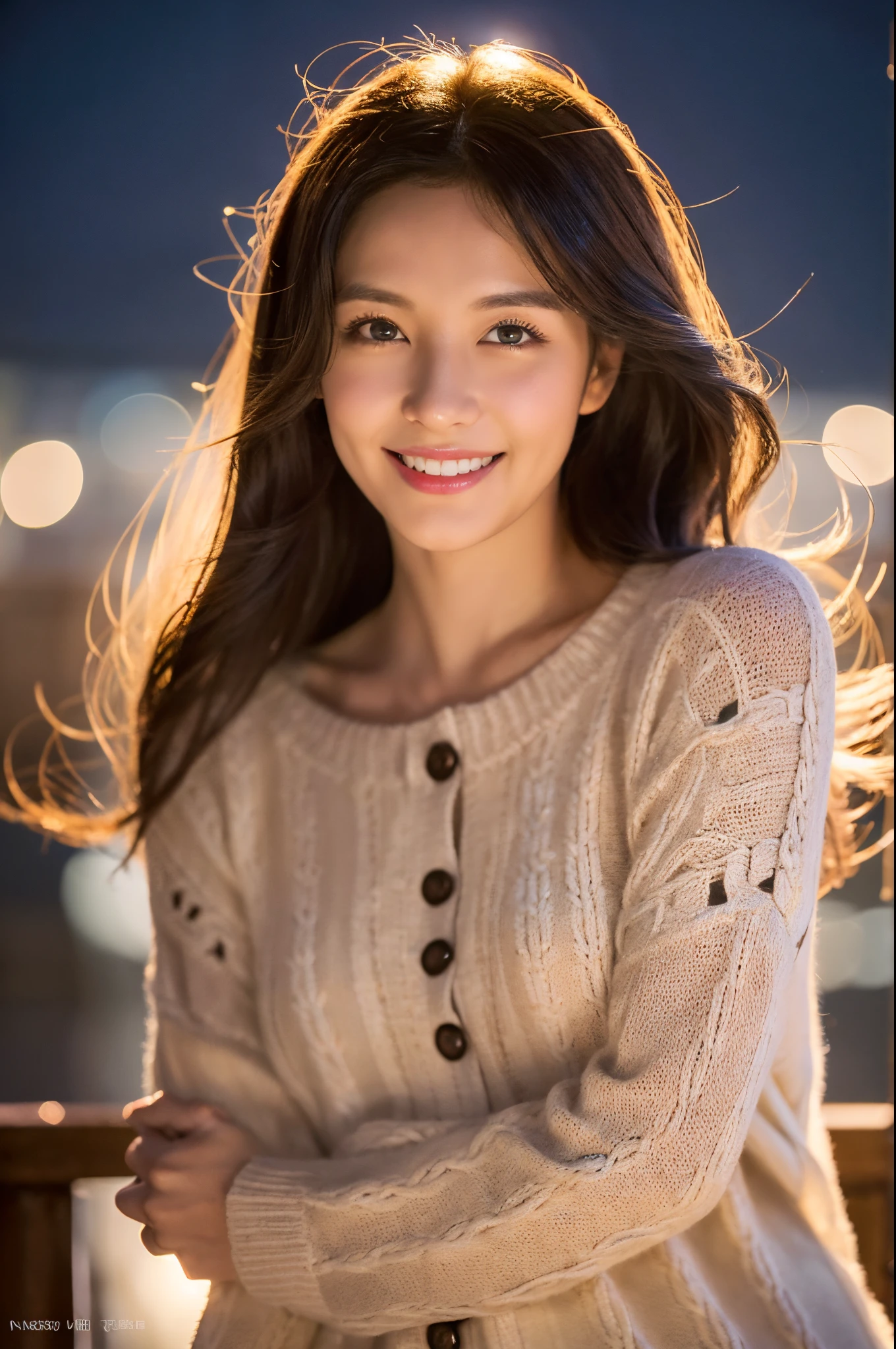 ulzzang -6500-v1.1, (RAW-Foto:1.2), (Photorealsitic), schöne detaillierte Frauen, (real: 1.4), extrem detaillierte Augen und Gesicht, schöne detaillierte Augen, ((Ein sehr schöner beleuchteter Platz bei Nacht:1.5)), (( Mittwinterpullover:1.3, Ultra-realistische Strumpfhosen:1.2))、selfee、Instagram、Spiel_nffsw, riesige Dateigröße, hohe Auflösung, sehr detailliert, Top Qualität, [Meisterwerk:1.6], Aufklärung, sehr detailliert, nffsw, fein detailliert, Top Qualität, 8k Hintergrundbild, Kinematographische Beleuchtung, 1womanl, 25 Jahre alt, perfekter Körpertyp, süße hängende Augen schöne große Augen、Pieckfinger, ((Tischplatte)), beste Qualität, 1womanl, Lidschatten,  Porträt, ((GANZER KÖRPERAUFNAHME:1.4))、(sehr liebevolles Lächeln:1.2)、realistische Hauttexturen、glänzende Haut、Freiliegende Oberschenkel!!!