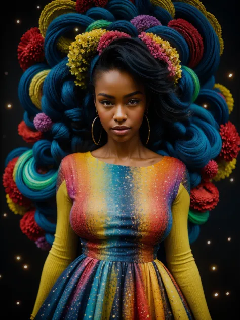 a portrait of a beautiful curvy black woman painted in the style of van gogh, with swirling, vivid colors and bold, expressive b...