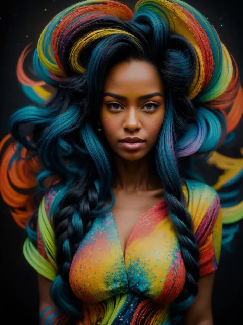 a portrait of a beautiful curvy black woman painted in the style of van gogh, with swirling, vivid colors and bold, expressive b...