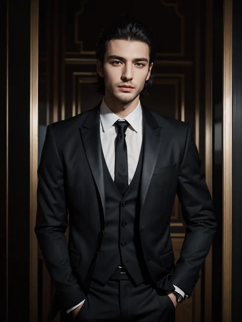 arafed man in a black suit, handsome male, handsome and attractive, handsome and elegant, portrait image, upper body, man in bla...