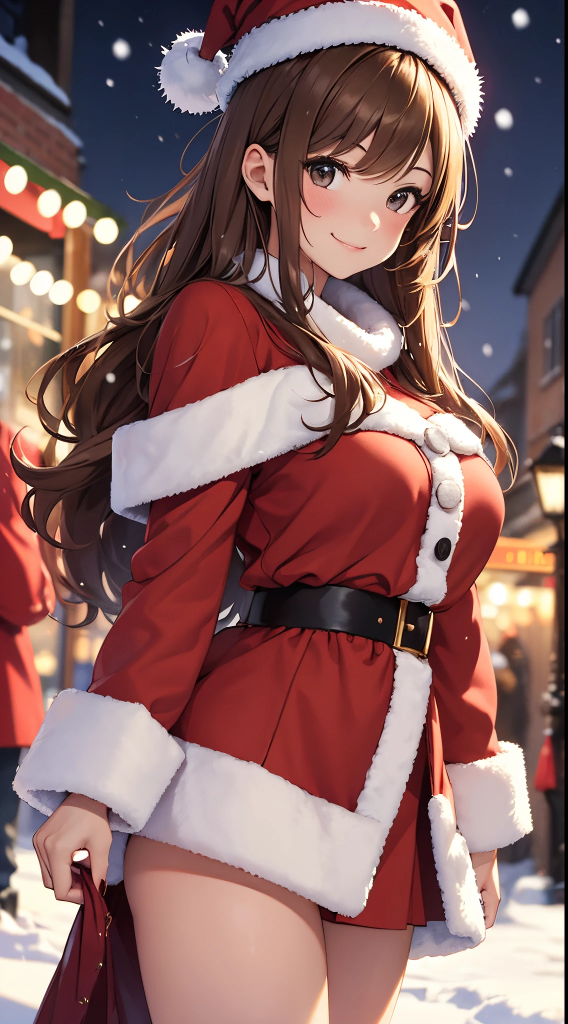 Anime girl in santa outfit posing in the snow - SeaArt AI