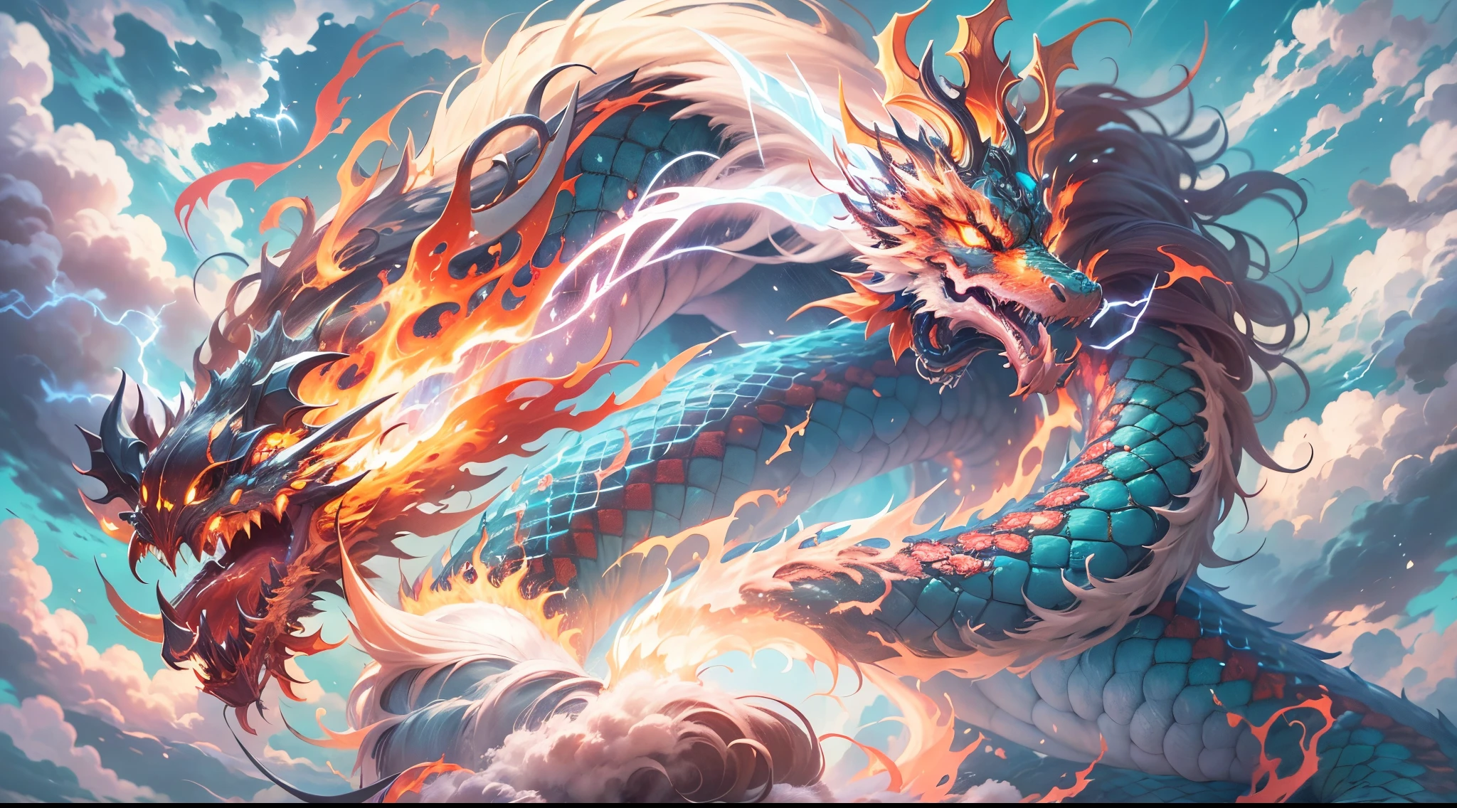 chinese dragon concept art, smooth chinese dragon, Portrait of a cyborg dragon, mythological creatures, Chinese Dragon, ultra detailed Digital art, great digital art with details, dragon portrait, cyan chinese dragon fantasy