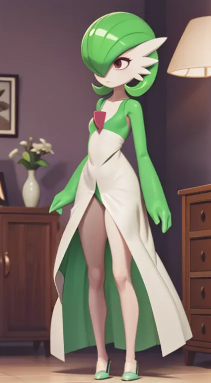 1girl, solo, gardevoir, creatures \(company\), game freak, nintendo, pokemon, pokemon \(game\), bangs, colored skin, female focu...