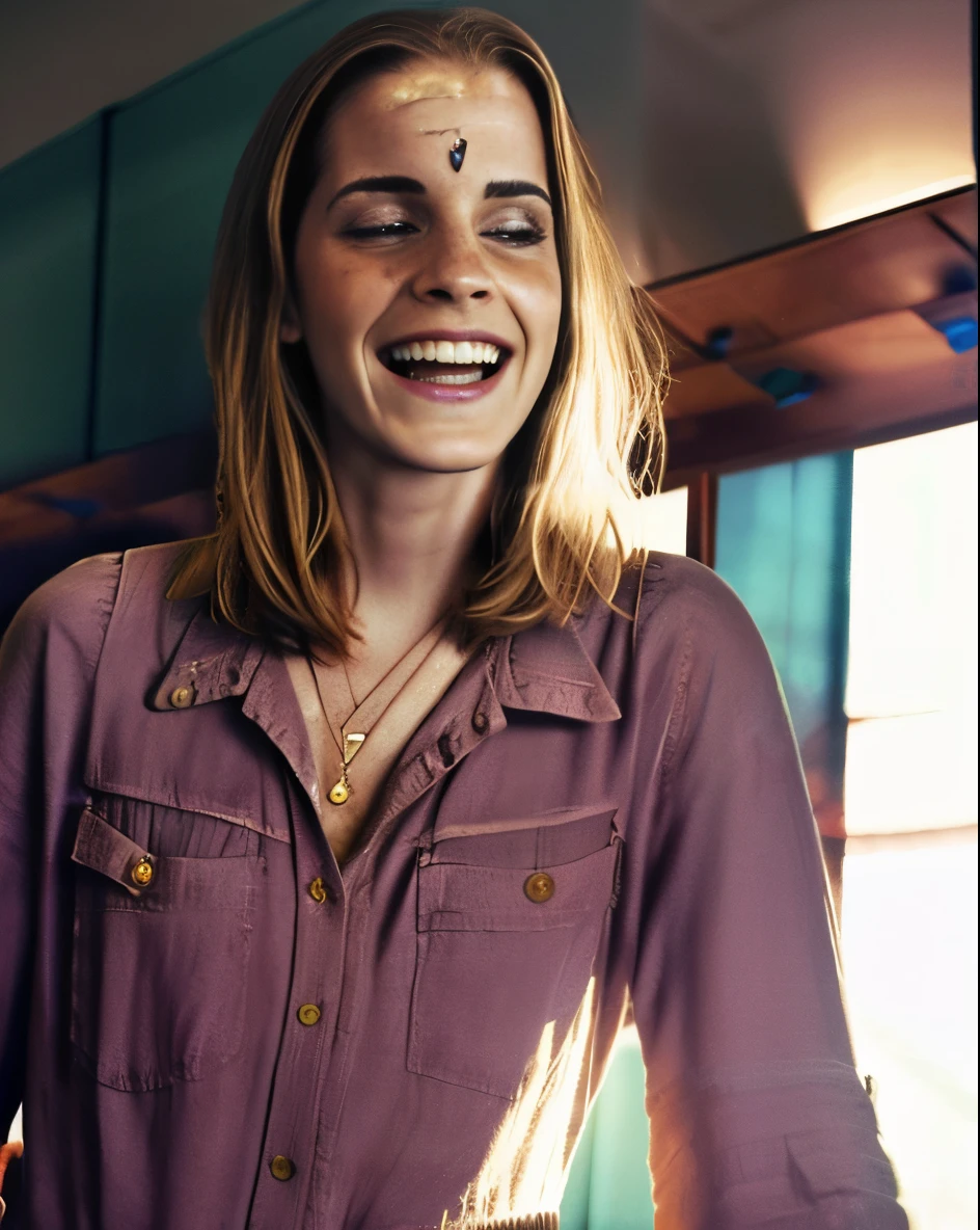 Smiling woman with a tattoo on her forehead and eyebrows - SeaArt AI