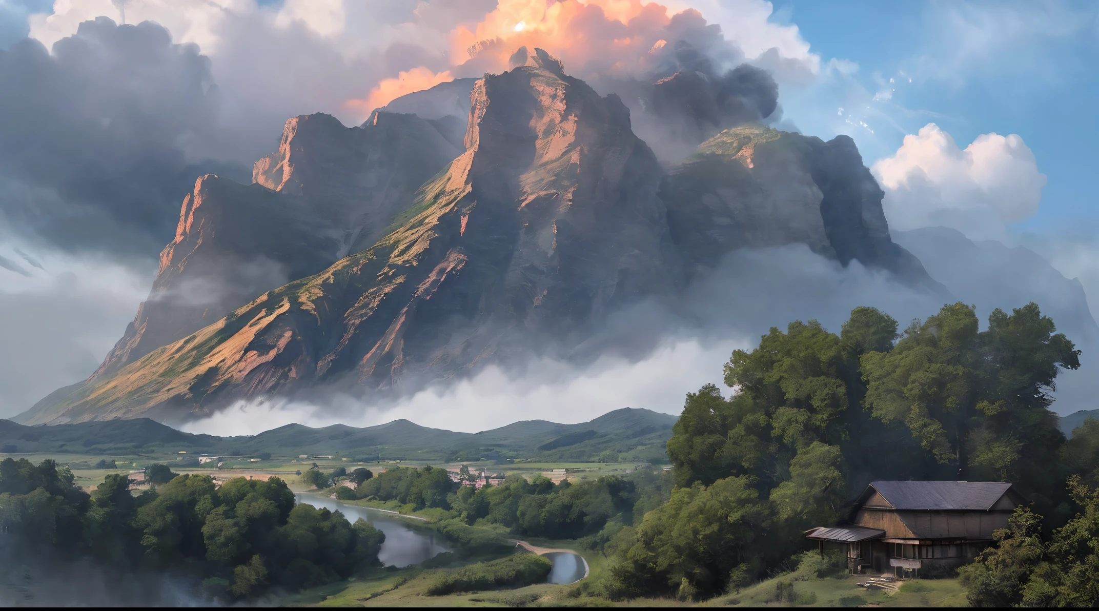 Une illustration animée très détaillée,
paysage,
ancien, rêveur,  dessin, tendance sur artstation, UHD, (((par Quentin de Warren))):1.8, Atmosphère, luminosité