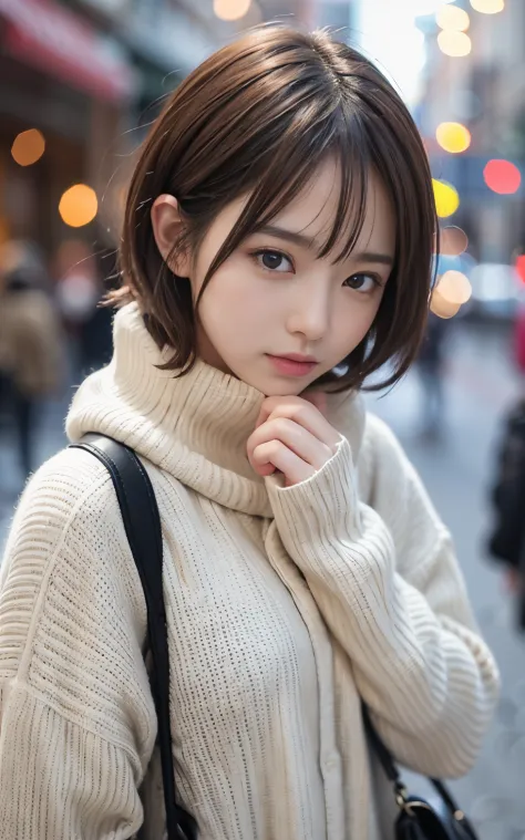 Cute 21 years old Japan、natta、Christmas、shopping、Super Detail Face、Eye of Detail、二重まぶた、beautiful thin nose、foco nítido:1.2、prety...
