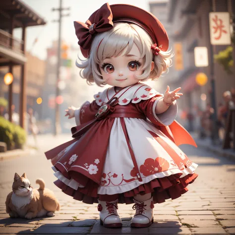 ​masterpiece、top-quality、ultra-detailliert、（Chibi Chara's Daughter：1.2），white red swirl hat，A dress luxuriously decorated with t...