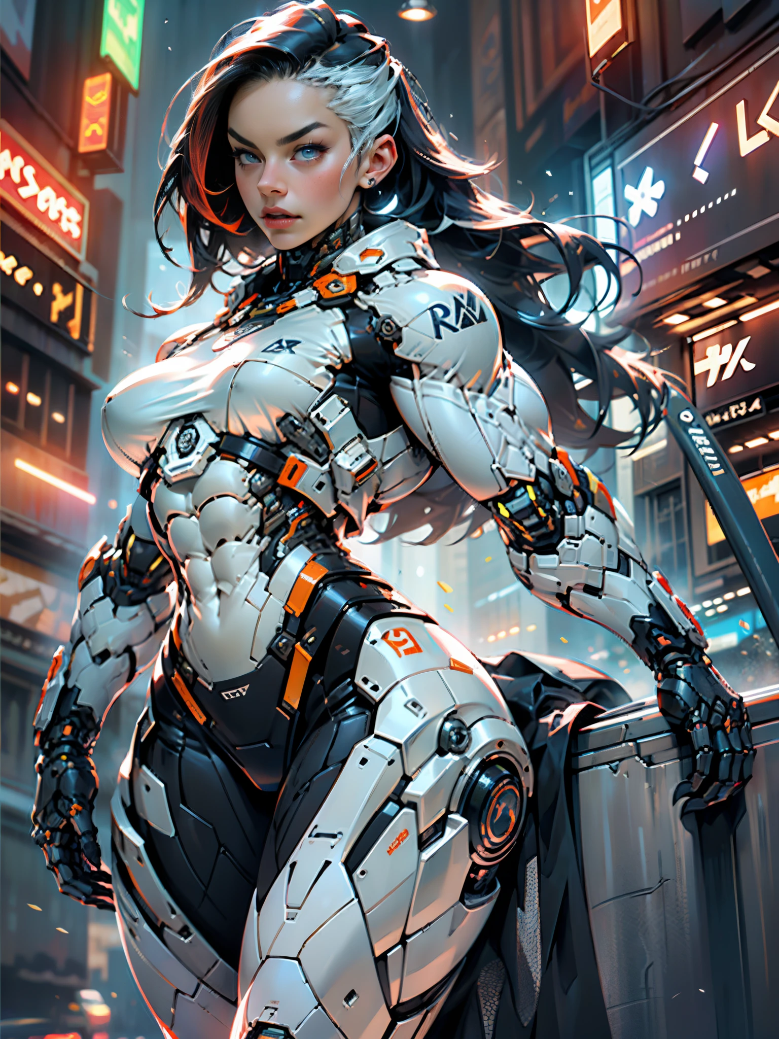 Cinematic, hyper-detailed, and insanely detailed, this artwork captures the essence of megan fox with breathtaking beauty. The color grading is beautifully done, enhancing the overall cinematic feel. Unreal Engine brings her anatomic cybernetic muscle suit to life, appearing even more mesmerizing. With the use of depth of field (DOF), every detail is focused and accentuated, drawing attention to her eyes and the intricate design of the anatomic cybernetic muscle suit . The image resolution is at its peak, utilizing super-resolution technology to ensure every pixel is perfect. Cinematic lighting enhances her aura, while anti-aliasing techniques like FXAA and TXAA keep the edges smooth and clean. Adding realism to the anatomic cybernetic muscle suit, RTX technology enables ray tracing. Additionally, SSAO (Screen Space Ambient Occlusion) gives depth and realism to the scene, the girl's anatomic cybernetic muscle suit become even more convincing. In the post-processing and post-production stages, tone mapping enhances the colors, creating a captivating visual experience. The integration of CGI (Computer-Generated Imagery) and VFX (Visual Effect brings out the anatomic cybernetic muscle suit's intricate features in a seamless manner. SFX (Sound Effects) complement the visual artistry, immersing the viewer further into this fantastic world. The level of detail is awe-inspiring, with intricate elements meticulously crafted, the artwork hyper maximalist and hyper-realistic. Volumetric effects add depth and dimension, and the photorealism is unparalleled. The image is rendered in 8K resolution, ensuring super-detailed visuals. The volumetric lightning adds a touch of magic, highlighting her beauty and the aura of her anatomic cybernetic muscle suit in an otherworldly way. High Dynamic Range (HDR) technology makes the colors pop, adding richness to the overall composition. Ultimately, this artwork presents an unreal portrayal of a super muscled cybernetic female android