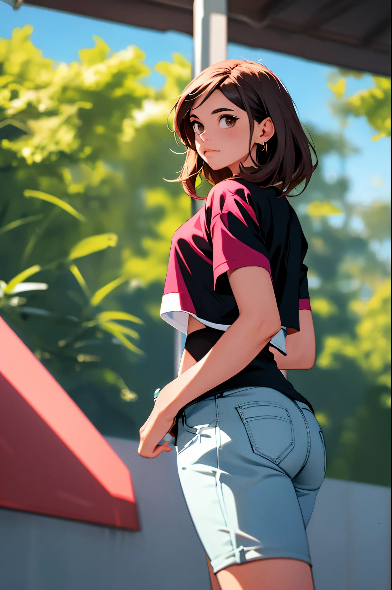 ochaco uraraka, muito , com roupas de funkeira, brasileira, rio de janeiro, dançando funk, rebolando, bunda grande, pernas grossas, usando um short jeans extremamente curto, usando uma mini blusa, umbigo com pirsing, tênis Nike, cabelo comprido, Alto-falante atrás, corpo inteiro, muito realista, extremamente sexy, 8K, 8K extremamente detalhado), (um extremamente delicado e bonito), (obra-prima), (melhor qualidade: 1.0), (ultra alta resolução:1.0)