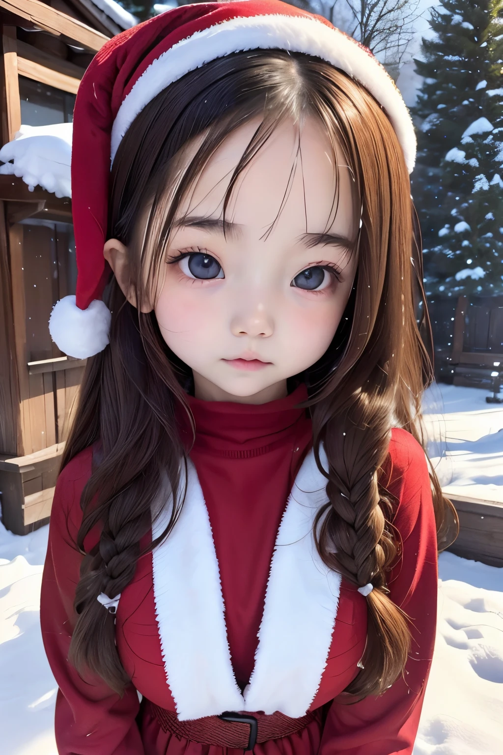 A close up of a child wearing a santa claus outfit SeaArt AI