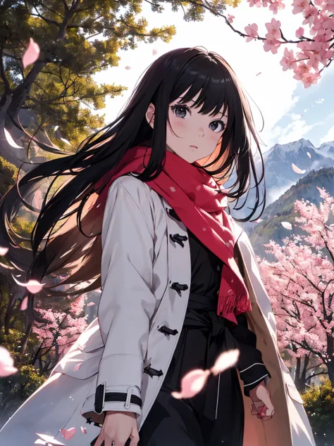 (best quality, masterpiece),(1girl, miko, coat, expression face, black eyes, looking at front ,black hair, walking, upper body),...