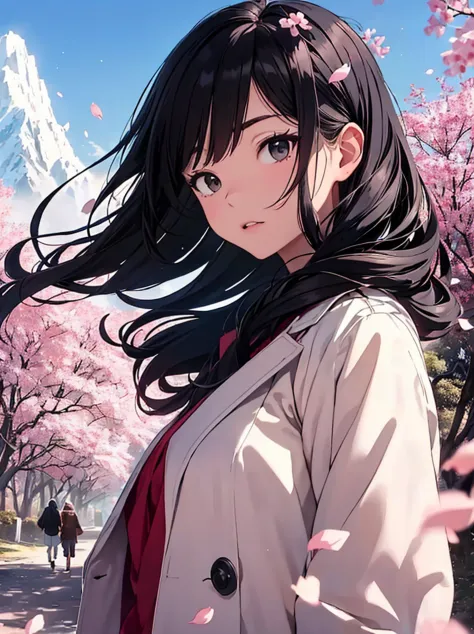 (best quality, masterpiece),(1girl, miko, coat, expression face, black eyes, looking at front ,black hair, walking, upper body),...
