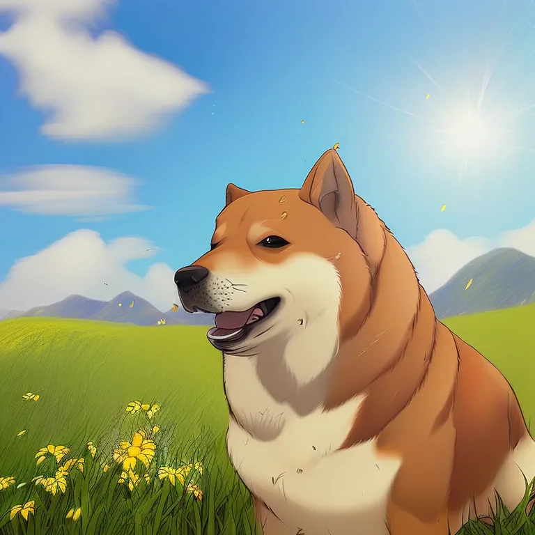 a beautiful photo a happy anime (doge:0.8), sunny summer day, landscape, (masterpiece:1.2), (best quality:1.2), [high:smooth:10]...