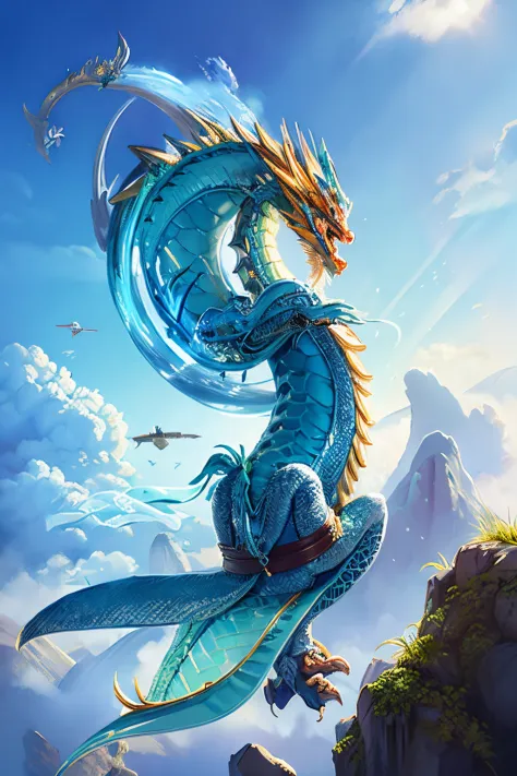 a chinese style dragon，soar in the sky，the scales on the dragon&#39;s body are clearly visible，clear structure，the details are p...