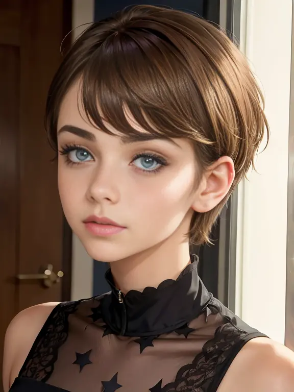 Photo of a 15-year-old European girl, RAW, beautiful woman, pecas en mejillas y nariz ,hermosos  ojos azules(Light brown hair pi...