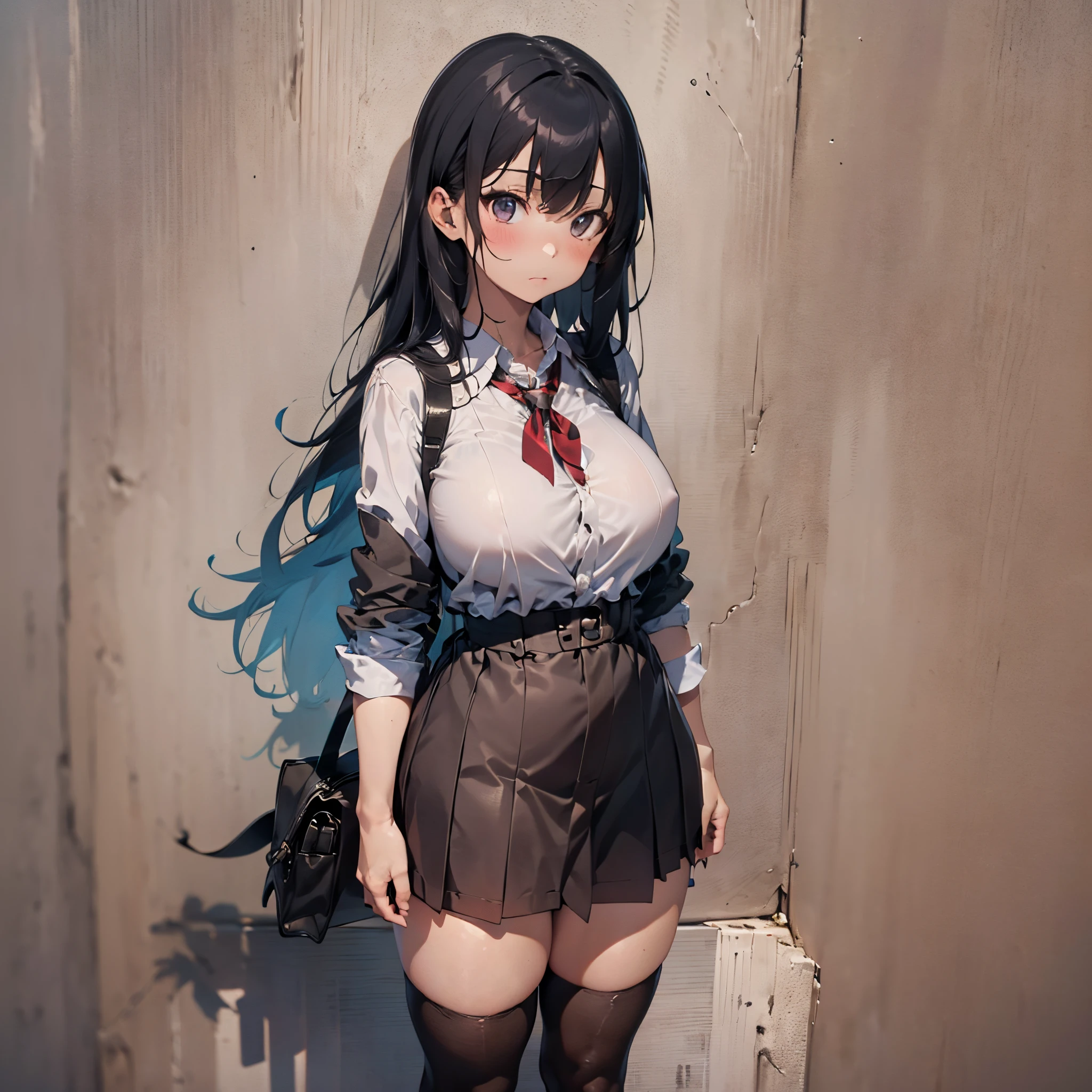 Anime girl with long black hair and a white shirt and black skirt - SeaArt  AI