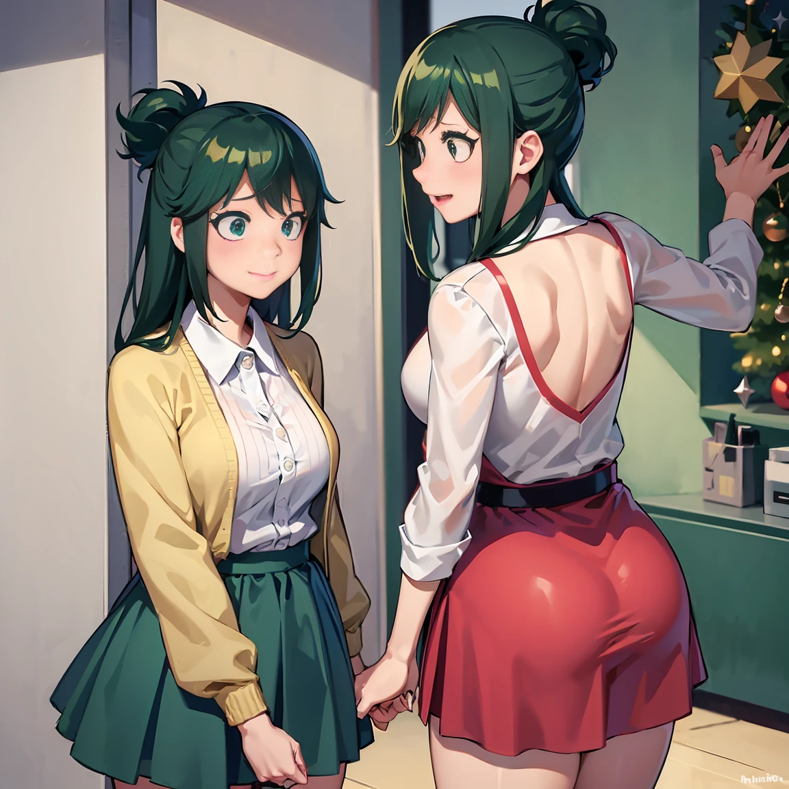 more_details:-1, more_details:0, more_details:0.5, more_details:1, more_details:1.5,Inko /(my hero academy/), green hair, milf ,Anko midoriya, Wirth sexy clothes, Christmas style, with Dress with skirt Very short