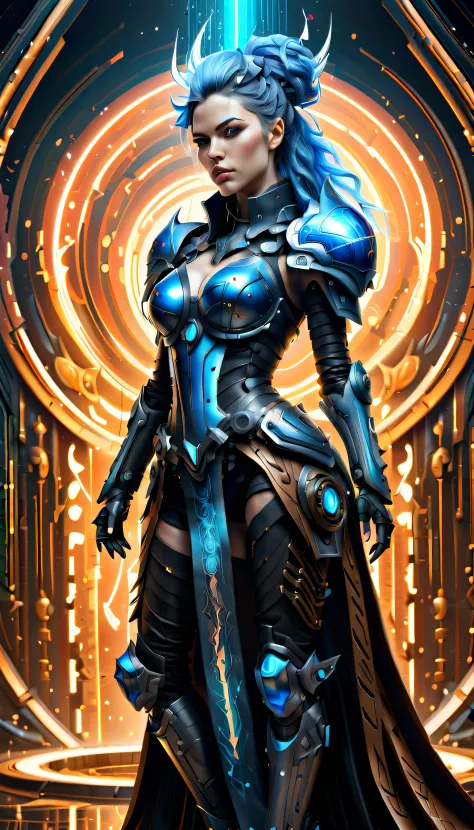 (Biopunk with Cyberpunk Majestic Cyborg Profile:1.2), stunning holographic rendering, Swirl explosion background, hat with neo-medieval dress, very fine detail oil painting, (Stunning composition featuring biopunk:1.1), Mechanical Engineering - Mechanical ...