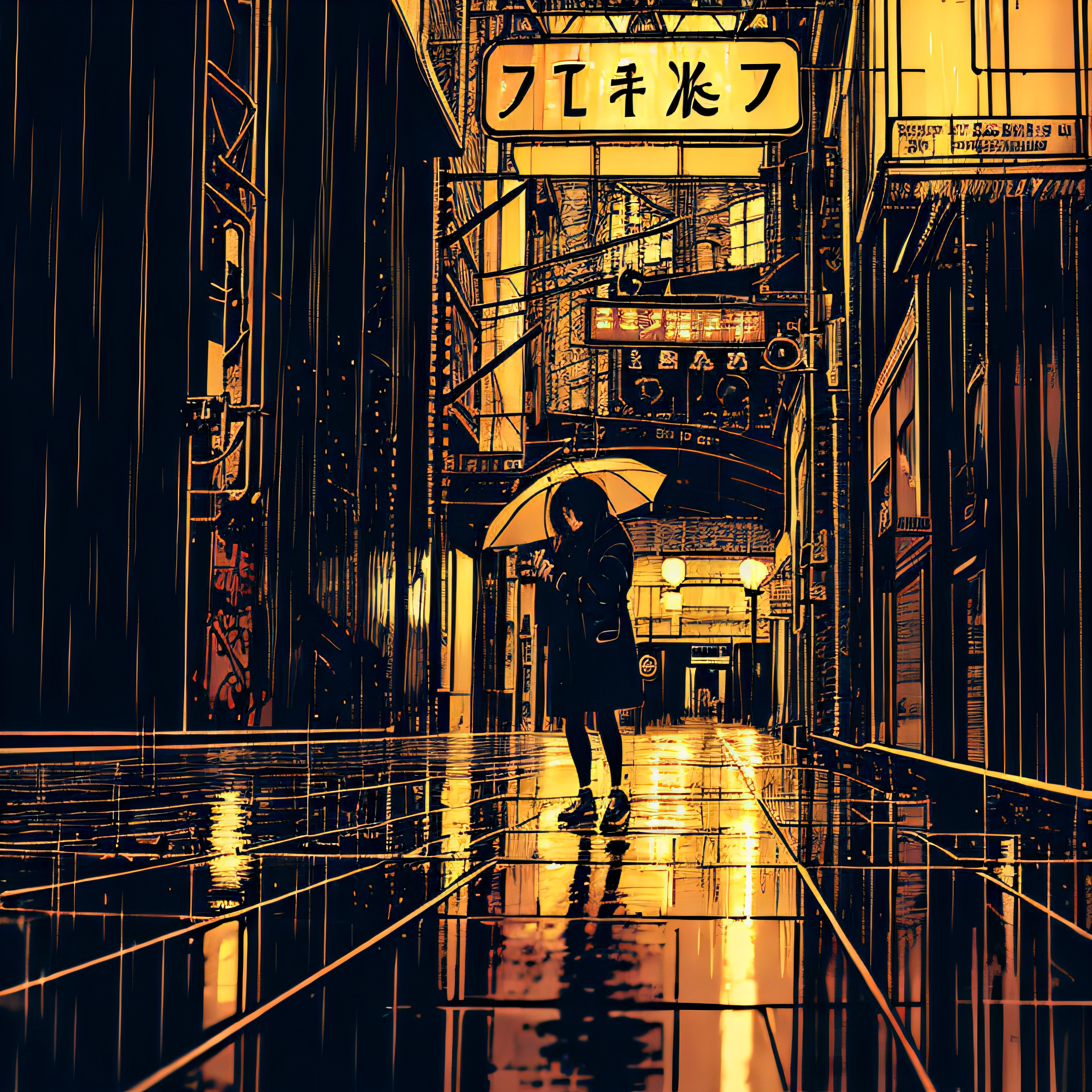 (masterpiece, top quality, best quality, official art, beautiful and aesthetic:1.2), girl, alone in the rain with a jacket in a dark city, extreme detailed,highest detailed, optical mixing, playful patterns, lively texture, unique visual effect