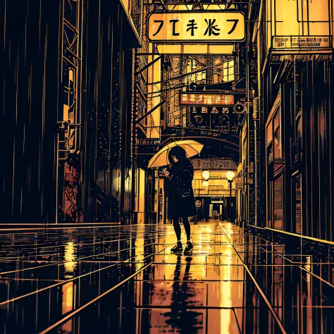 (masterpiece, top quality, best quality, official art, beautiful and aesthetic:1.2), girl, alone in the rain with a jacket in a ...