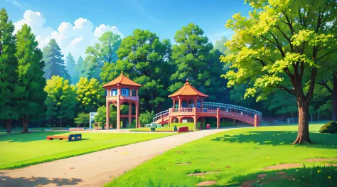 The children&#39;s amusement park background，Meadows and blue sky，baiyun