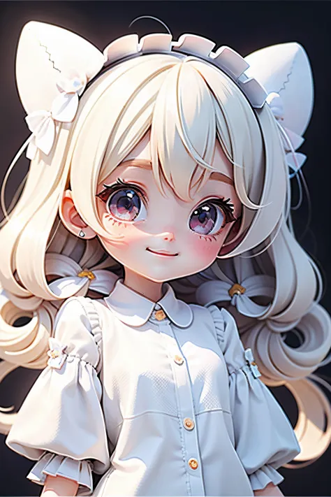 Loli Girl, Eyes are delicate and clear, Smile delicate and clear, Milky white W, Perosante, a hologram,  Deep dark background