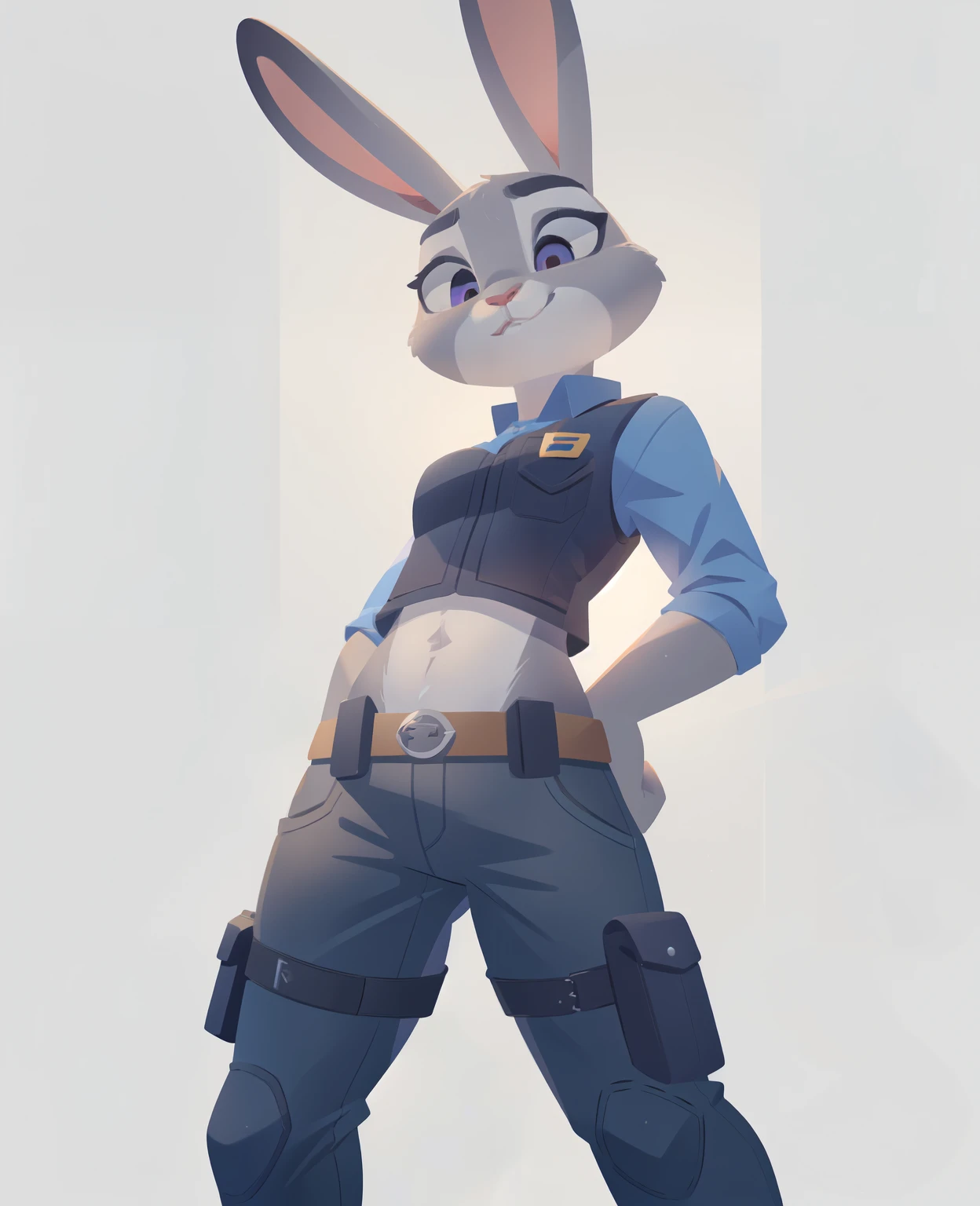 A cartoon rabbit with glasses and a blue shirt is standing - SeaArt AI