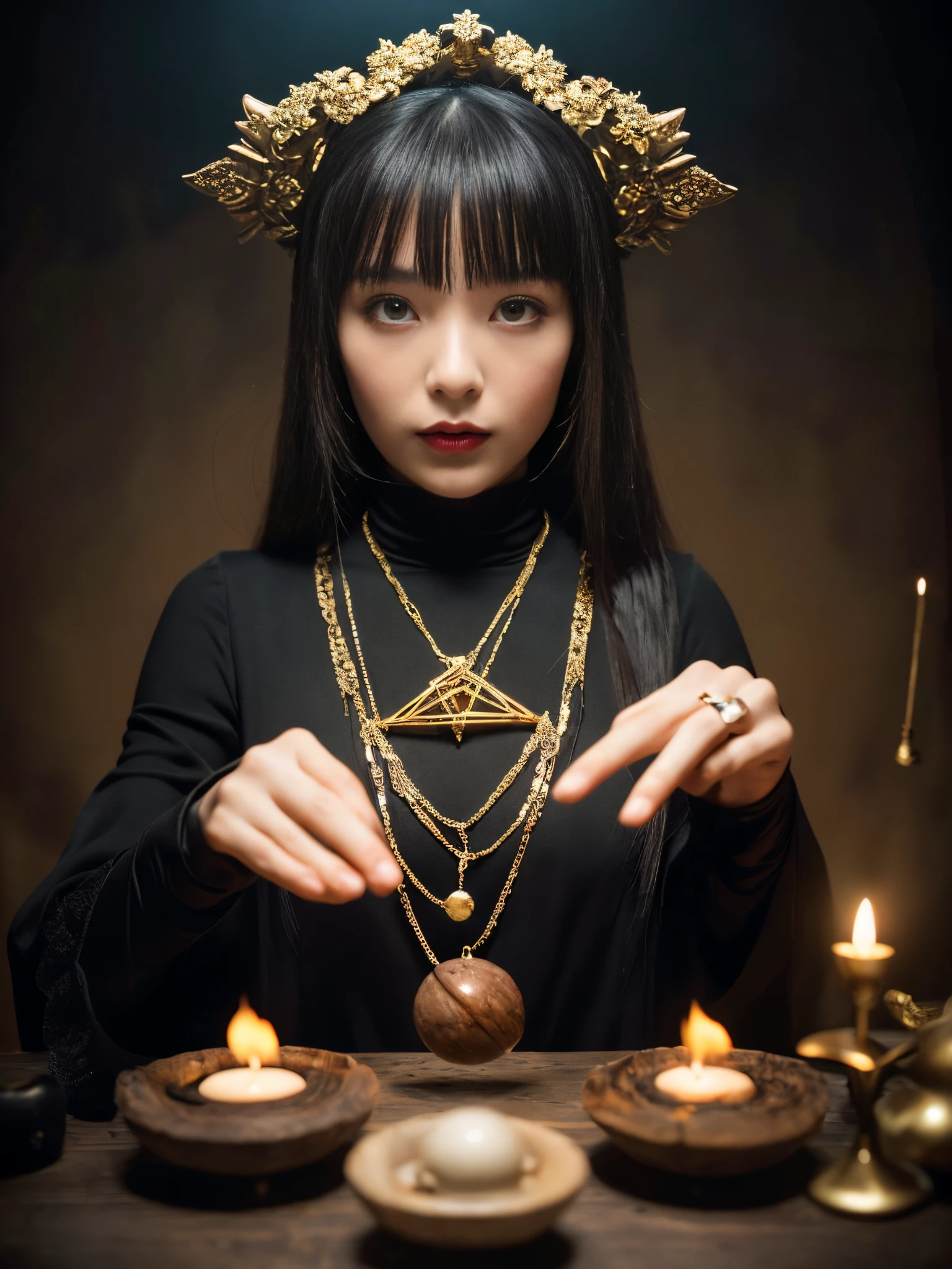 1girl in, (witchcore, witchcraft, pagan, Mystical, Nature, occult) , magician, spell magic, Magic Circle, ((magic in hand)),(masutepiece, Best Quality:1.4),(absurderes, hight resolution, ultra-detailliert:1.2),(using dark magic:1.4), imaginative overlays, artistic fusion,fantastical scenes, evocative narratives, striking visuals, Upper body ，(((Best Quality))),(((ultra-detailliert))),(((masutepiece)))