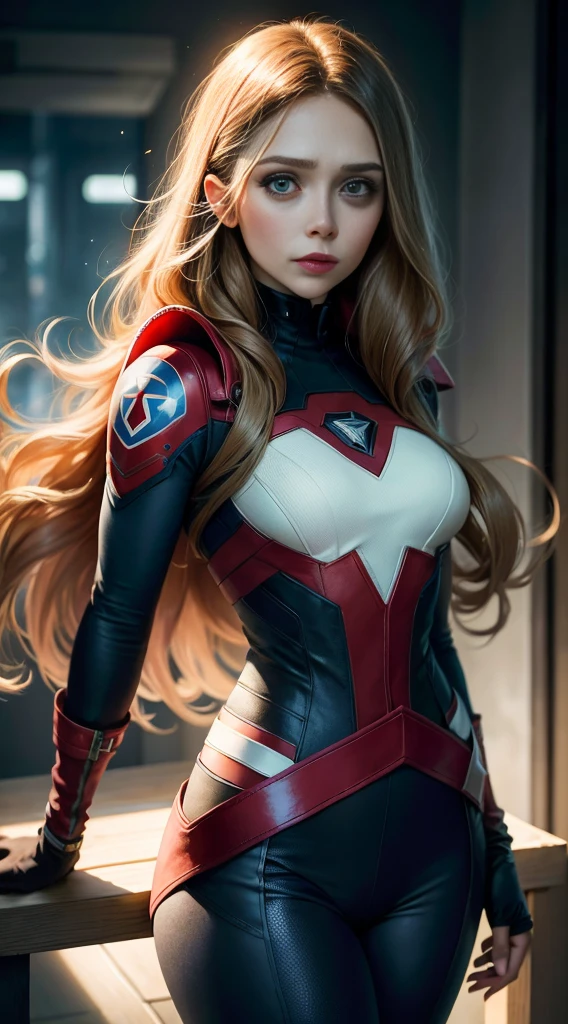 Elizabeth Olsen spielt Captain America，Gratte-ciel，（Inspiration für Mass Effect），Captain America-Kostüm，Sicherheitsstufe，Hanches hypertrophiques du sein，Pantalon enroulé enroulé autour de hanches，Um die Brust gewickeltes Kleidungsstück，（8k，Foto Brute，fotorealistisch：1，25），（Übermäßiger Lipgloss，Drei zahlreiche Wimpern in bester Qualität，Ultrahohe Auflösung，Tiefenschärfe，Farblicher Unterschied，breites Licht，couleur naturelle，Entfernte Fotos（1：2）