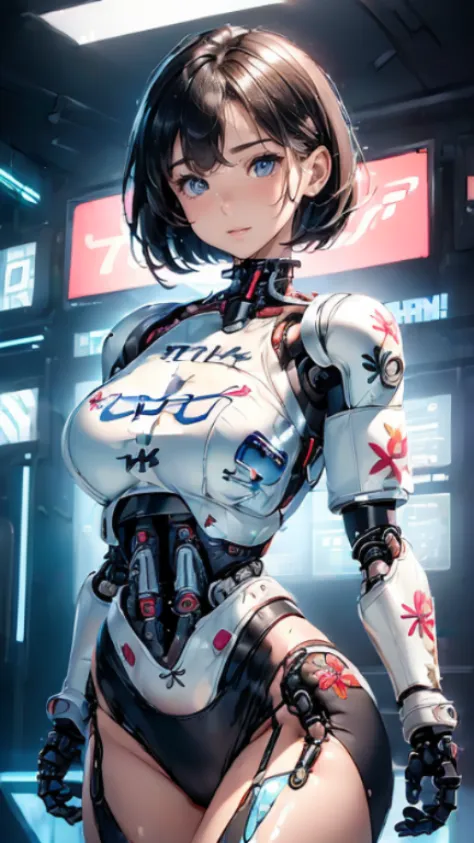 ((1girl in:1.5),(embroidered cybernetic body:1.5),large full-breasted mechanical chest armor:1.5)),(highest image quality, excel...