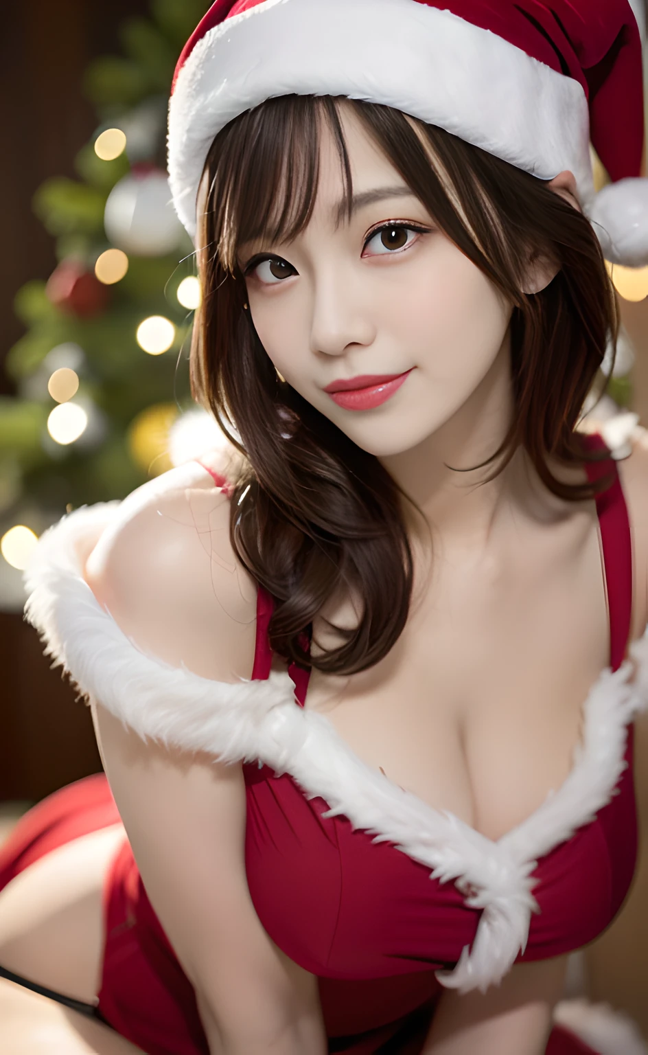 Araffe asian woman in santa claus outfit posing for a picture - SeaArt AI