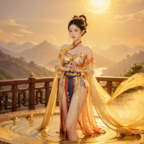 beauty, Sexy, Bare breast, cleavage, bare legs, clear, , hanfu, wet, clear, Realistic, maximum detail, Chinese mythology, Dragon...