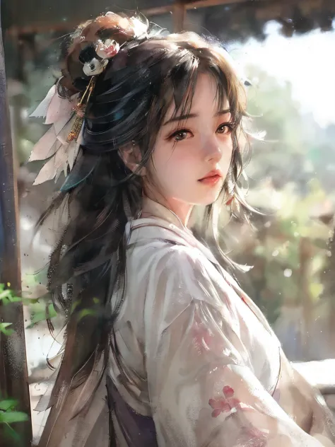 anime girl with long hair and a kimono in a kimono, guweiz, artwork in the style of guweiz, palace ， a girl in hanfu, flowing ha...