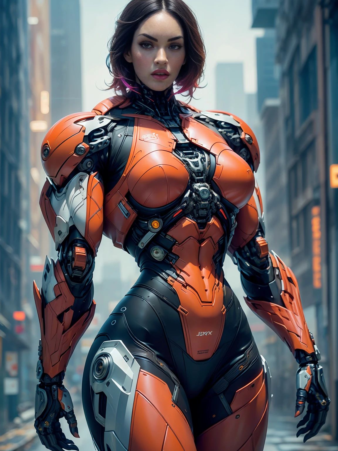 Cinematic, hyper-detailed, and insanely detailed, this artwork captures the essence of megan fox with breathtaking beauty. The color grading is beautifully done, enhancing the overall cinematic feel. Unreal Engine brings her anatomic cybernetic muscle suit to life, appearing even more mesmerizing. With the use of depth of field (DOF), every detail is focused and accentuated, drawing attention to her eyes and the intricate design of the anatomic cybernetic muscle suit . The image resolution is at its peak, utilizing super-resolution technology to ensure every pixel is perfect. Cinematic lighting enhances her aura, while anti-aliasing techniques like FXAA and TXAA keep the edges smooth and clean. Adding realism to the anatomic cybernetic muscle suit, RTX technology enables ray tracing. Additionally, SSAO (Screen Space Ambient Occlusion) gives depth and realism to the scene, the girl's anatomic cybernetic muscle suit become even more convincing. In the post-processing and post-production stages, tone mapping enhances the colors, creating a captivating visual experience. The integration of CGI (Computer-Generated Imagery) and VFX (Visual Effect brings out the anatomic cybernetic muscle suit's intricate features in a seamless manner. SFX (Sound Effects) complement the visual artistry, immersing the viewer further into this fantastic world. The level of detail is awe-inspiring, with intricate elements meticulously crafted, the artwork hyper maximalist and hyper-realistic. Volumetric effects add depth and dimension, and the photorealism is unparalleled. The image is rendered in 8K resolution, ensuring super-detailed visuals. The volumetric lightning adds a touch of magic, highlighting her beauty and the aura of her anatomic cybernetic muscle suit in an otherworldly way. High Dynamic Range (HDR) technology makes the colors pop, adding richness to the overall composition. Ultimately, this artwork presents an unreal portrayal of a super muscled cybernetic female android